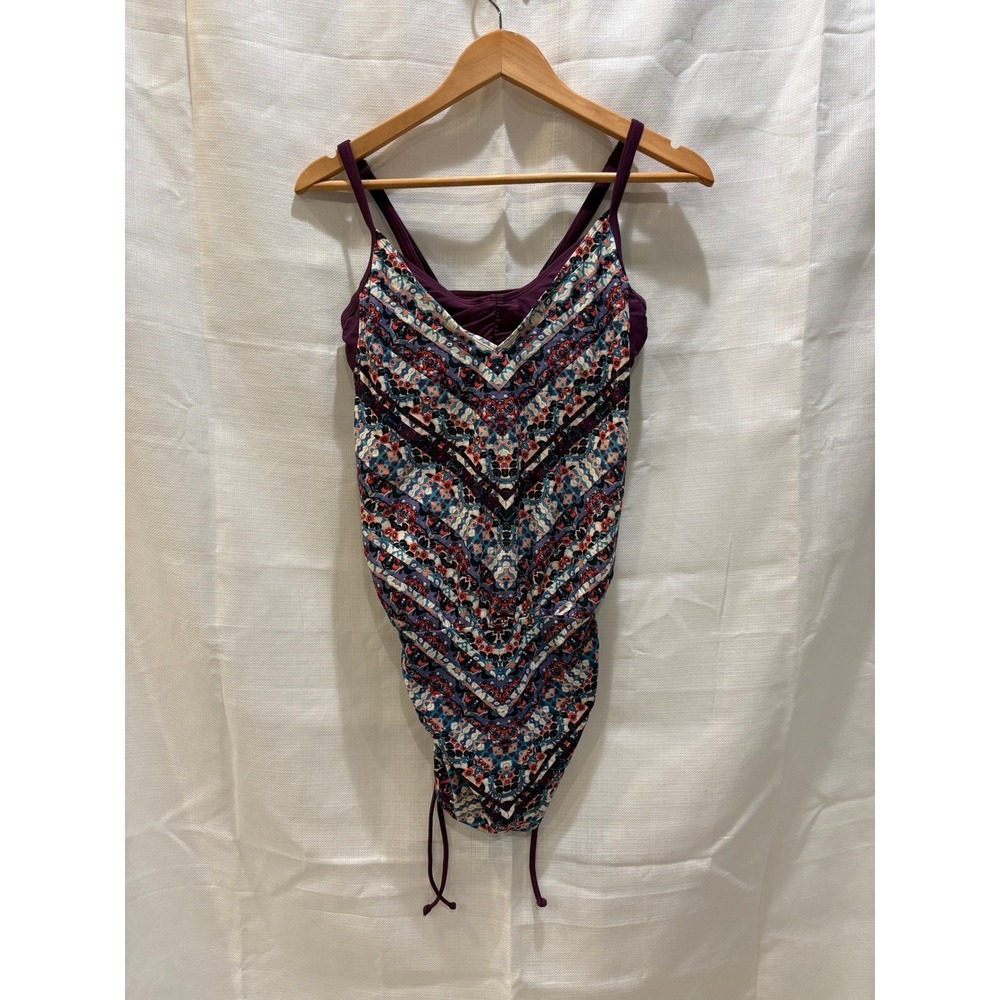 Athleta Side Scrunch Swim Tankini Top Boho Geometric Swimwear‎ Adjustable Ruched